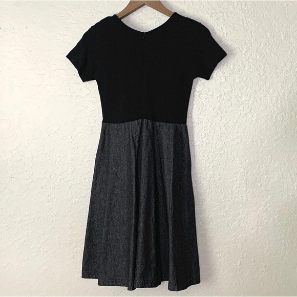 Andrea Jovine Dress 4 Women Black Pockets Charcoal Denim Fit & Flare Knee Length - Picture 2 of 7